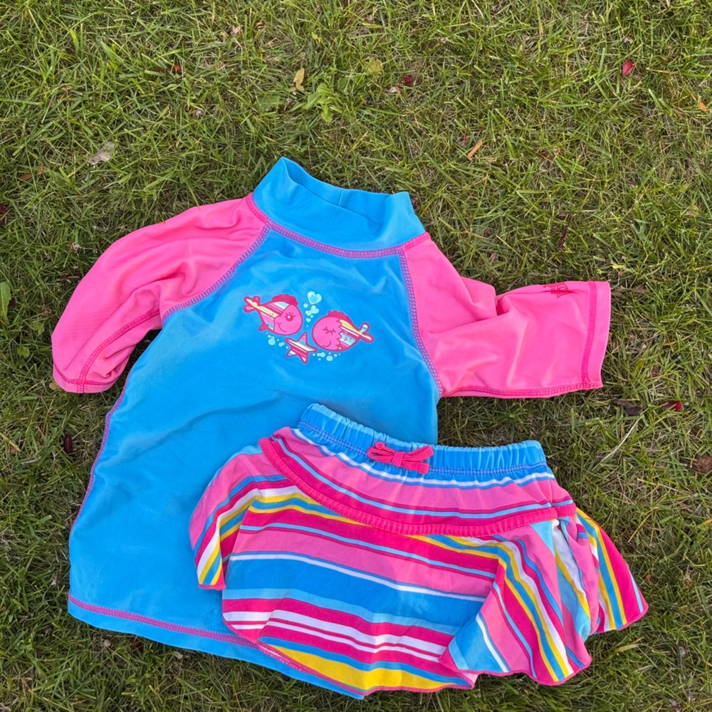 Vibrant Blue and Pink Rashguard Swim Set
